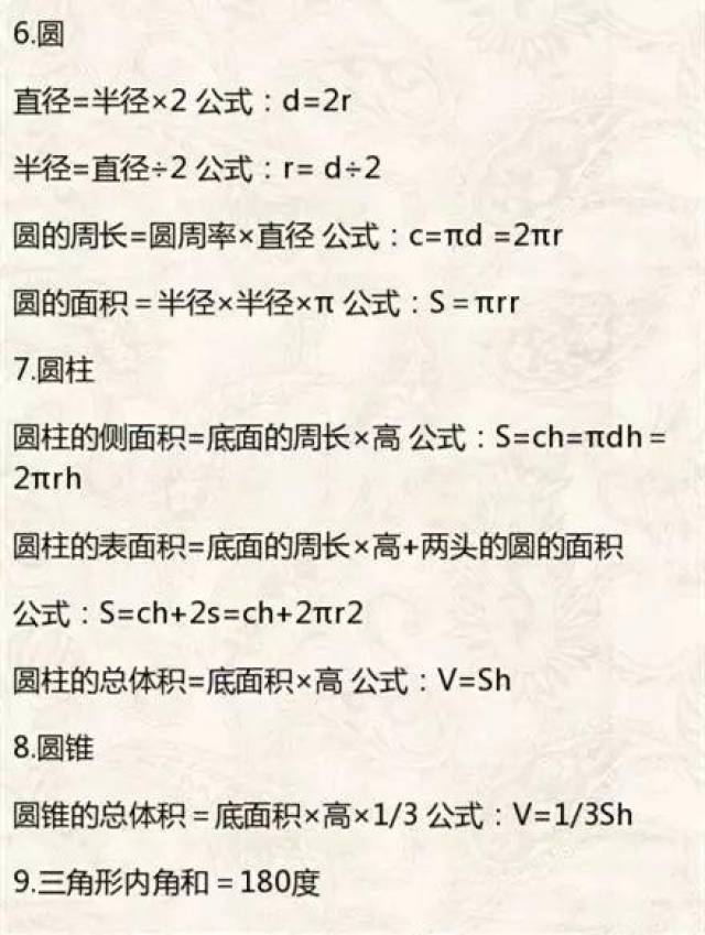 小学1~6年级数学公式大全,都在这里了!仅发一次,快给孩子收藏