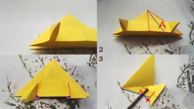 1,先折出米字型,如上图1,然后进行双三角形折法.