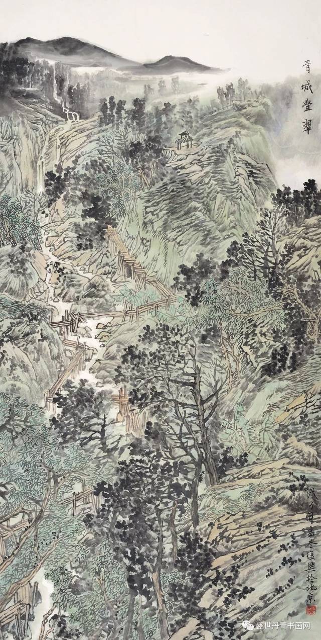 张复兴作品 青城叠翠 136cmx69cm 设色纸本