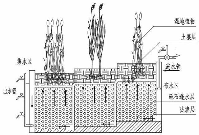 水平潜流人工湿地是其另外一种形式,由一个或多个填料床组成
