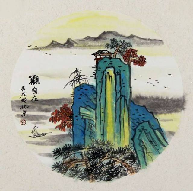 吴金龙国画山水作品赏析山峦叠翠色彩艳美