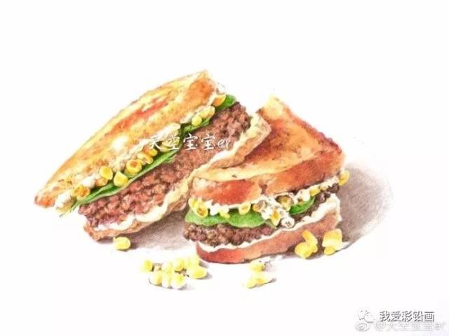 彩铅手绘--来块三明治吧!
