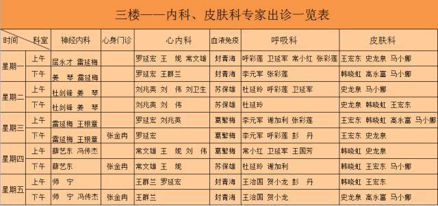 延大附院2018年(1月—3月)专家门诊安排表