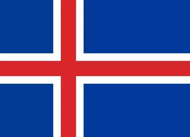 冰岛国旗为蓝色底色配以白色及红色的十字