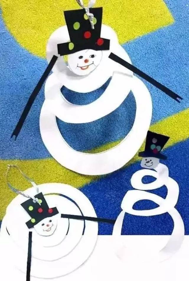 方法很简单,用纸剪出镂空形状,画上眼睛,戴上帽子,可爱的雪人就出现啦