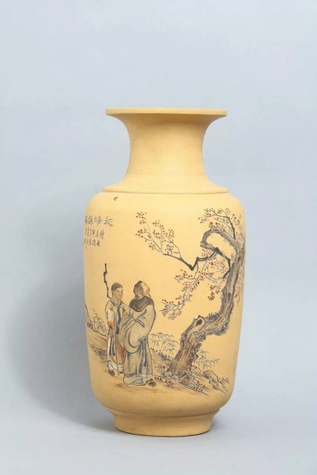 lot6082民国任淦庭刻紫砂陶刻赏瓶