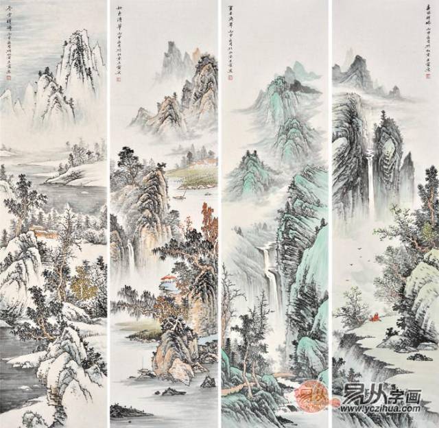 江山如墨画中游”国画山水四条屏_搜狐网