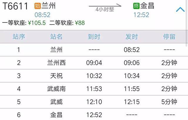 兰州—金昌t6611次