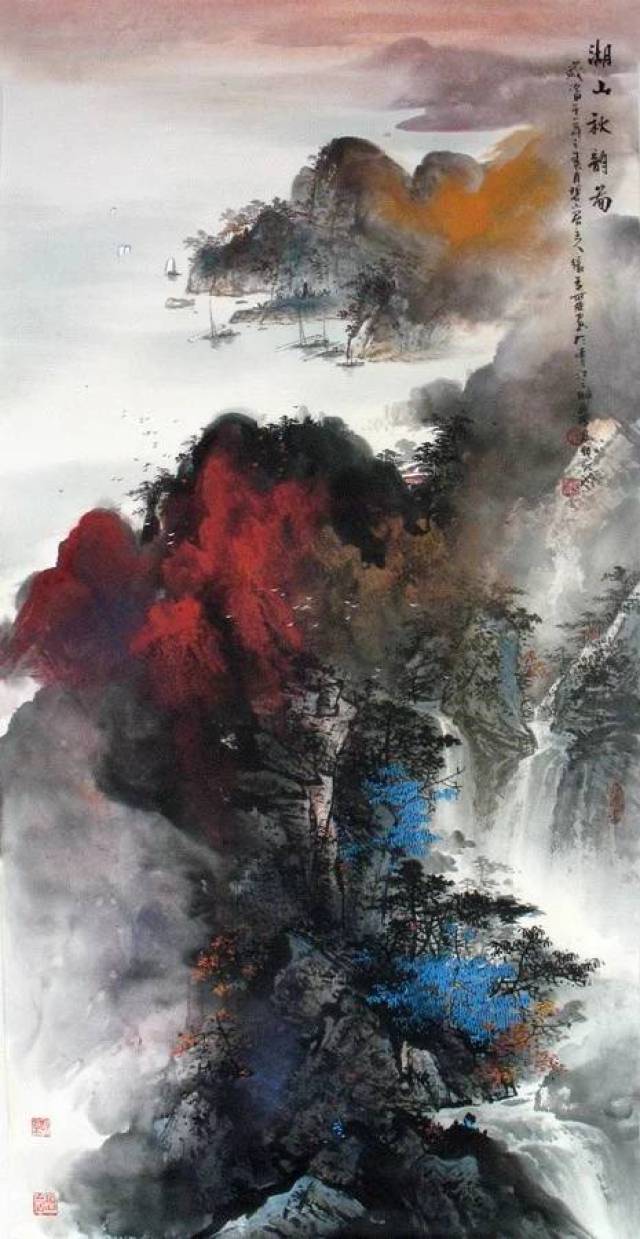 实力派画家张春丽,泼彩山水画(秀丽景色~)