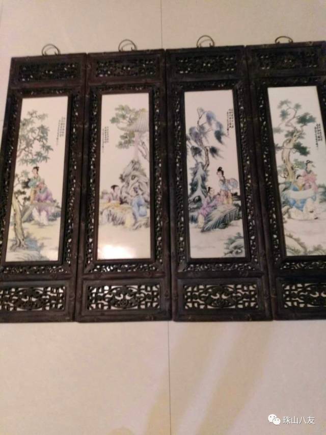 精品赏析—王大凡瓷板画琴棋书画四条屏