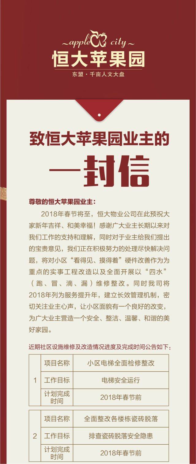 致恒大苹果园广大业主的一封信