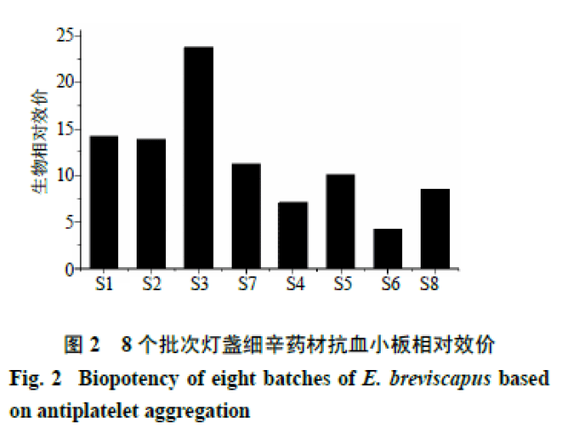 基于谱效关系的灯盏细辛体外抗血小板聚集活性