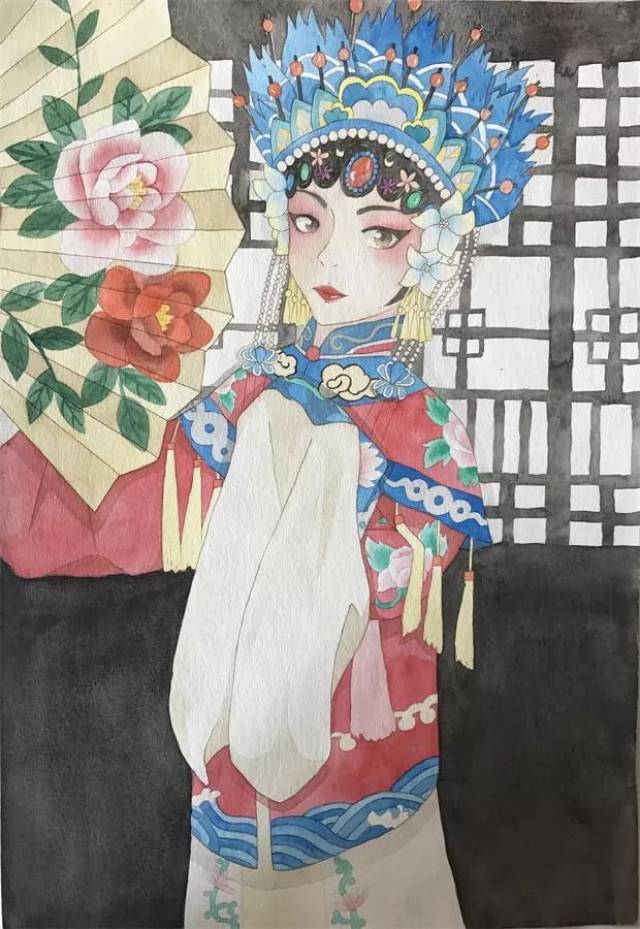 水彩画《粉黛》