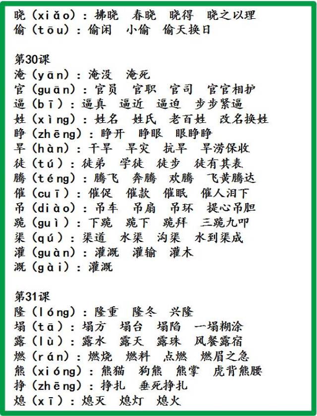 生字组词,全部掌握,保6年语文次次第一!