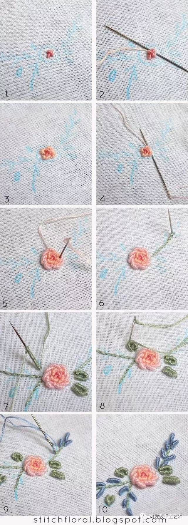 只需几分钟就学会了花和叶子的针法刺绣,绣起来简直要美爆了!(附教程)
