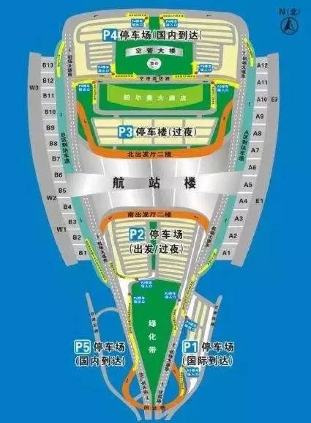 白云机场目前拥有p1(a区停车场),p2(南停车场),p3(停车楼),p4(北停车