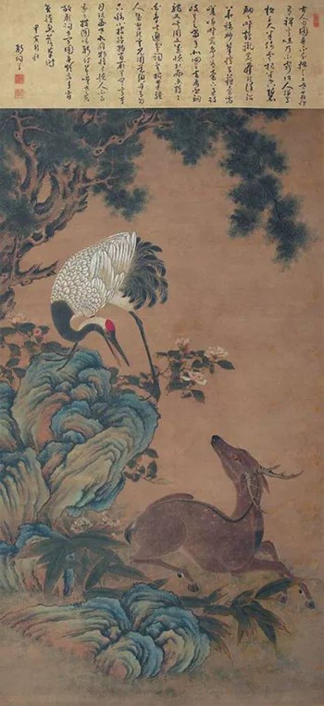 鹿鹤同春图轴 雨水