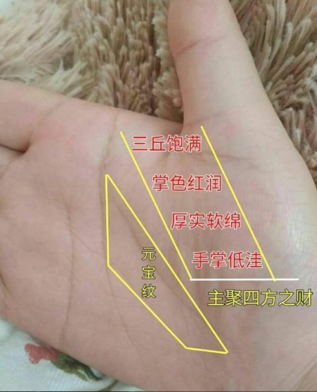 女孩手相形成"元宝纹"结婚后能够给 宝就是象征"