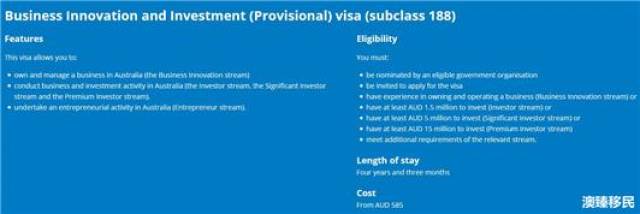 2018澳大利亚移民澳洲投资188D申请条件及政