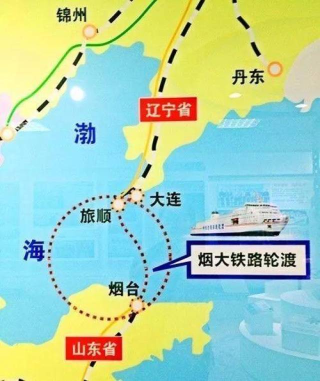 它是中铁渤海轮渡,连接烟台港和大连港,运人运货还运列车,每天6航次