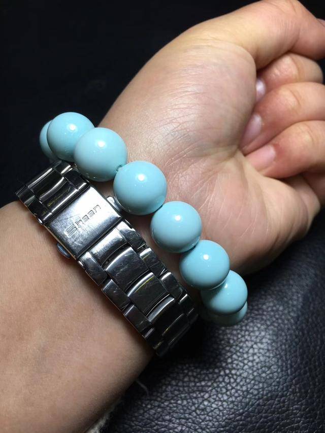 湖北十堰天然原矿高瓷绿松石919果冻料精品圆珠手串