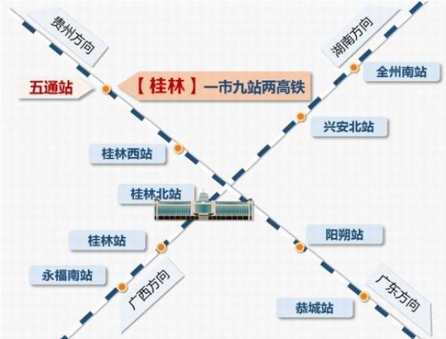 桂林"一市九站两高铁"示意图