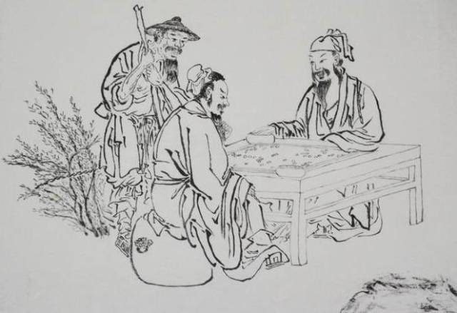 根据"观棋烂柯"的神话故事,明代画家张以宁绘出了《烂柯山图.