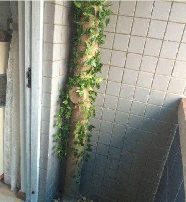 用破麻袋包住阳台的下水管道,直接就把阳台变成全小区最美!
