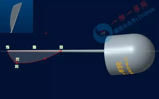 ⑥对上步拉伸实体进行拔模,拔模角度2°,并对其镜像