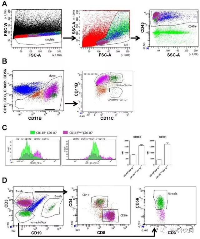 c图则是分析cd11b cd11c 巨噬细胞和cd11b low cd11c 树突状细胞