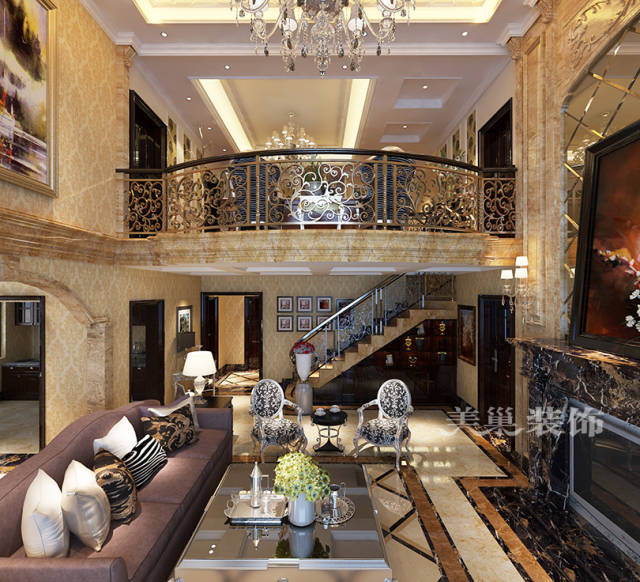 郑州瀚宇天悦湾别墅设计274平装修欧式古典风格案例效果图