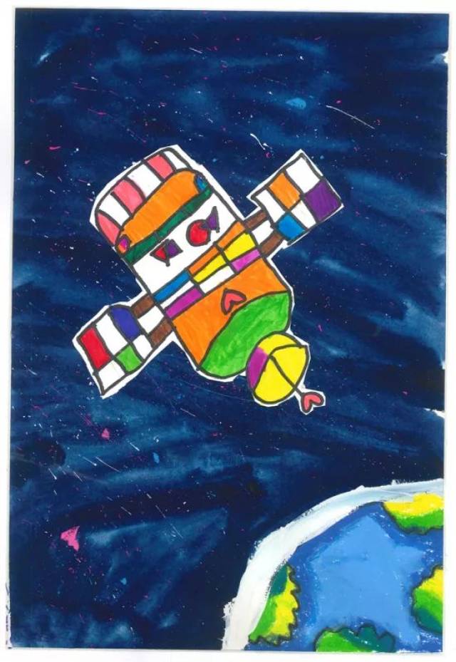 宇宙空间站简笔画彩色图片
