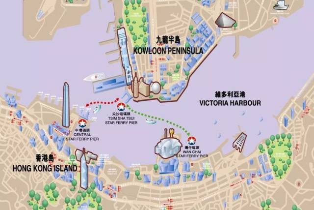 香港岛湾仔:湾仔天星码头 两条路线  : 1,湾仔/尖沙咀