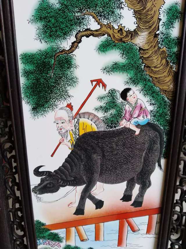 王大凡渔樵耕读四条屏瓷板画真品图片赏析