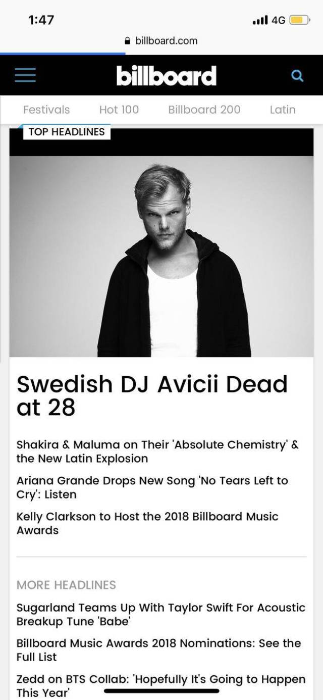 瑞典天才djavicii离世仅28岁