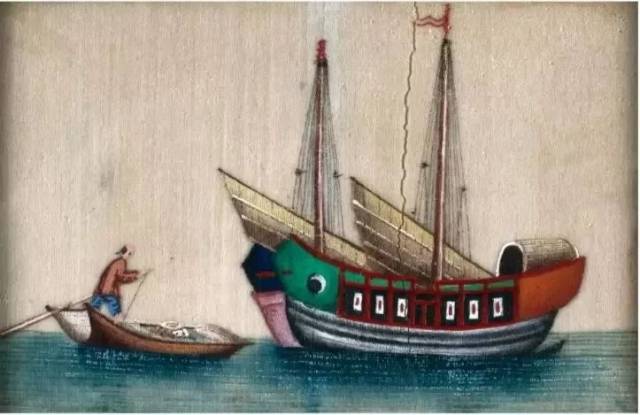 舢板和洋船 19世纪蓪纸画