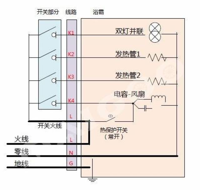 浴室暖风机接线图图片