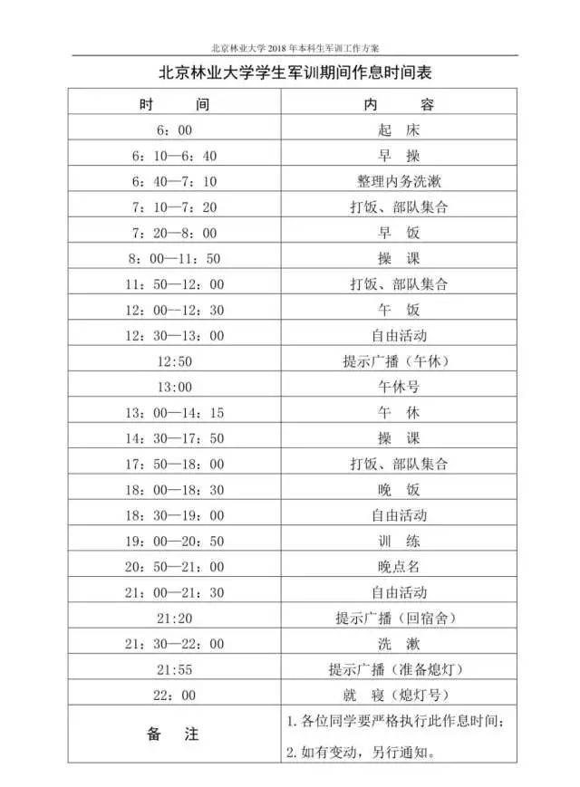 军训倒计时 | 一份权威的作息表