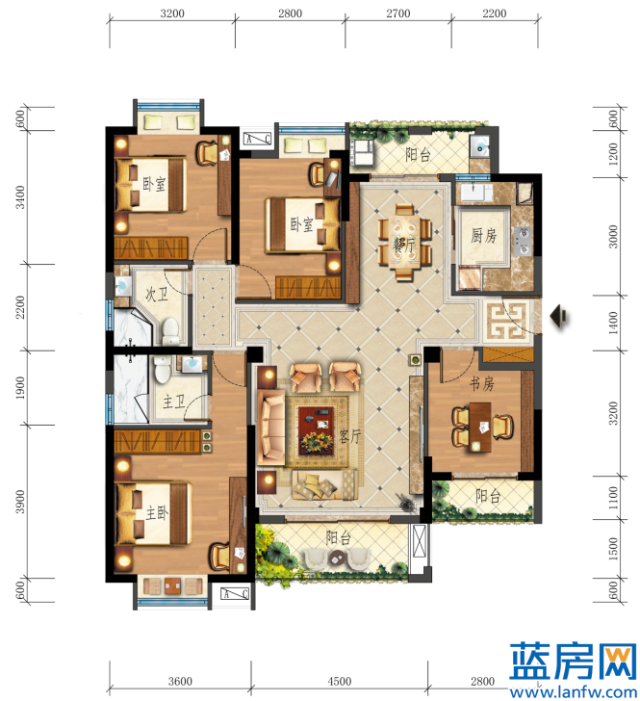 17 08户型 建面约88 三房两厅一卫