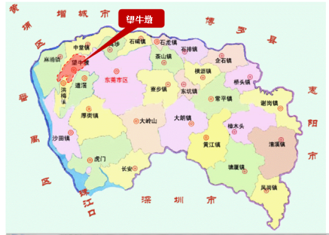 西接麻涌镇,南靠洪梅镇,北依中堂镇,离东莞市中心区直线距离约10公里