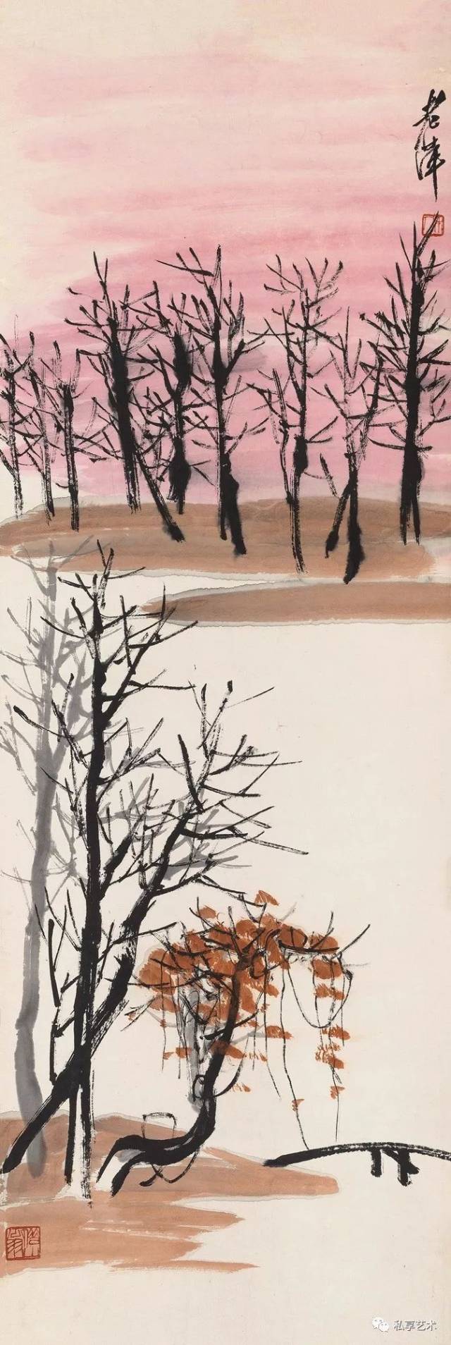 齐白石作品 夕阳古树