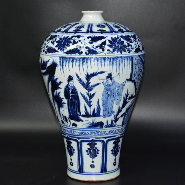 旧蔵 明 正統年制 青花 人物故事紋 梅瓶 陶芸 磁器 古陶磁器