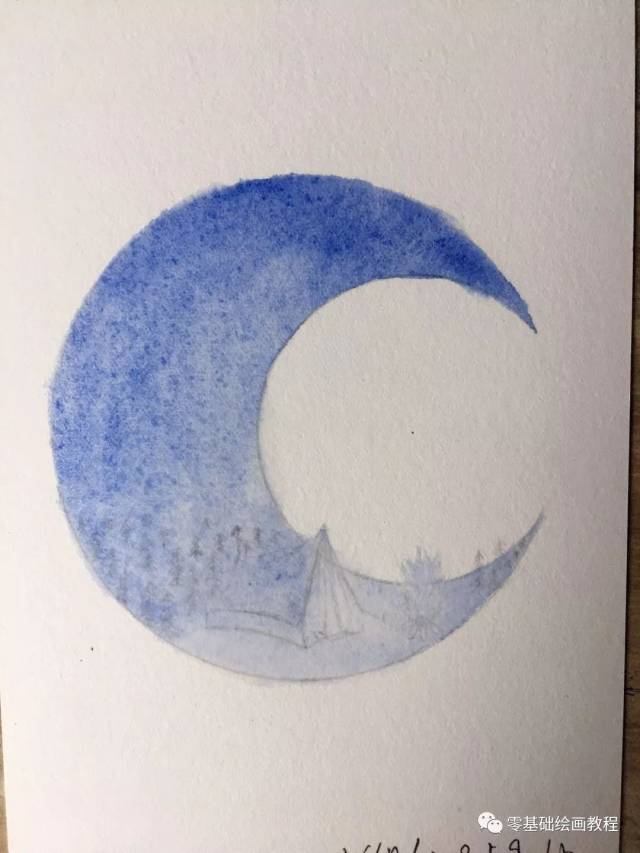 零基础绘画教程水彩下雪的月亮