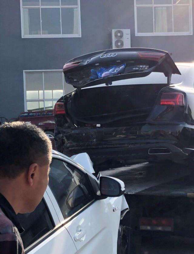 醉驾捷达高速追尾奥迪a6l直接报废车主整个屁股扭了