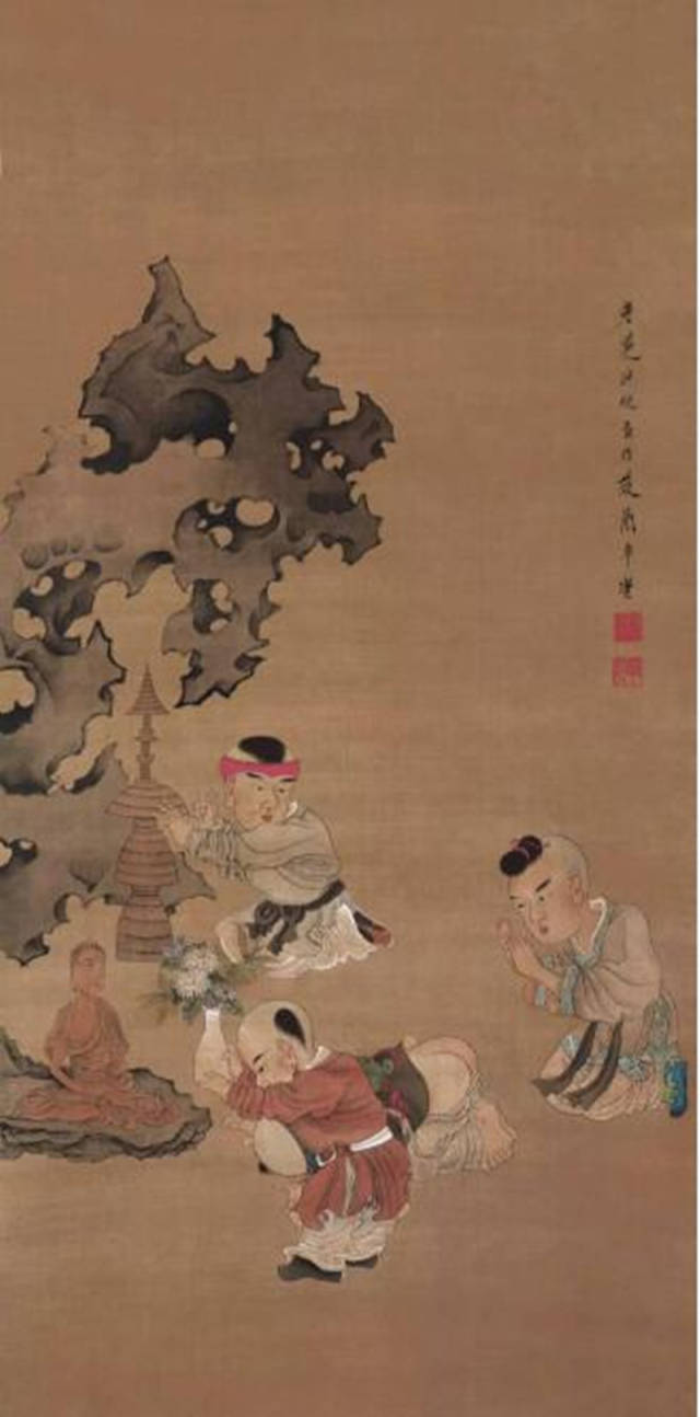 明 陈洪绶《戏婴图》150×67.3cm 北京故宫博物院藏