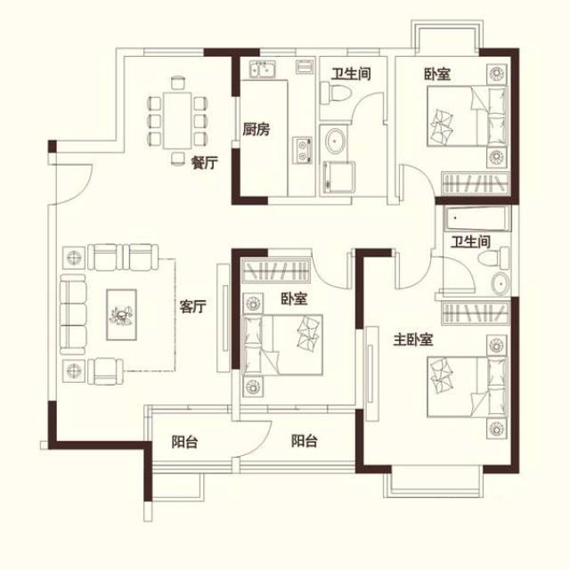 三室两厅家庭平面图图片