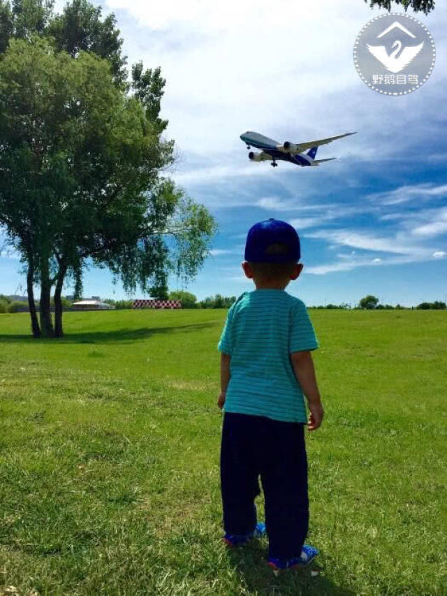 小朋友一顿狂奔,撒欢了跑,到处都是花草,一会喊着又要看飞机.
