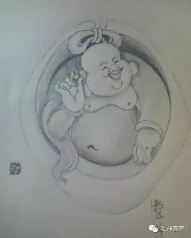 玉雕师人物手把件草稿图