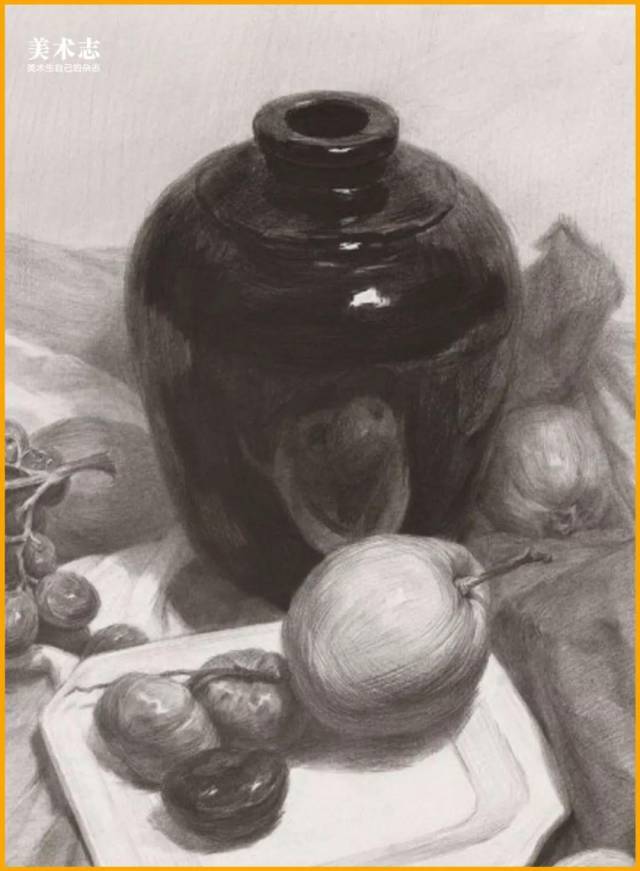 必看教程:素描中罐子的光影效果及质感处理!