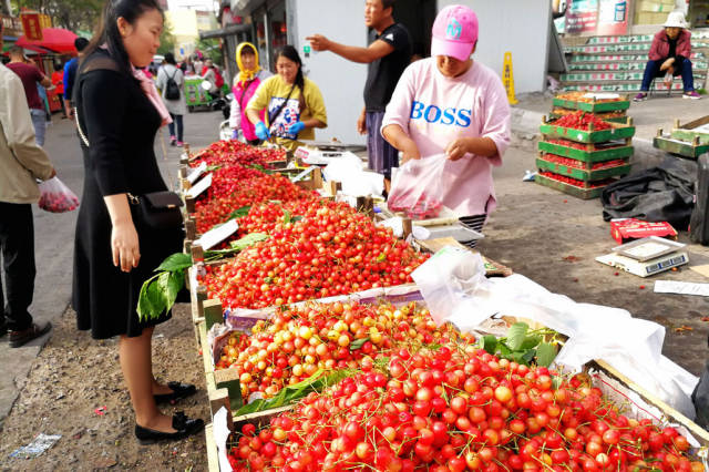 樱桃园里樱桃不多了 最后的樱桃集中到市面上 价格亲民可人